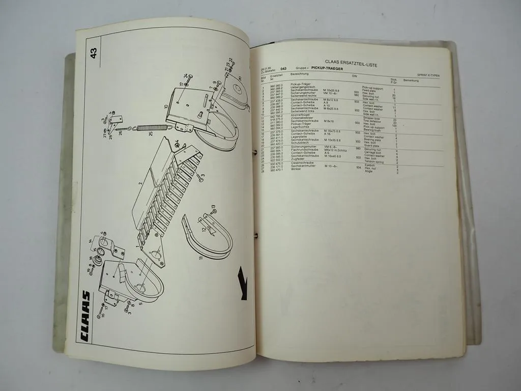 Claas Sprint 260 280 330 440 K Ladewagen Ersatzteilliste Spare Parts List 1985