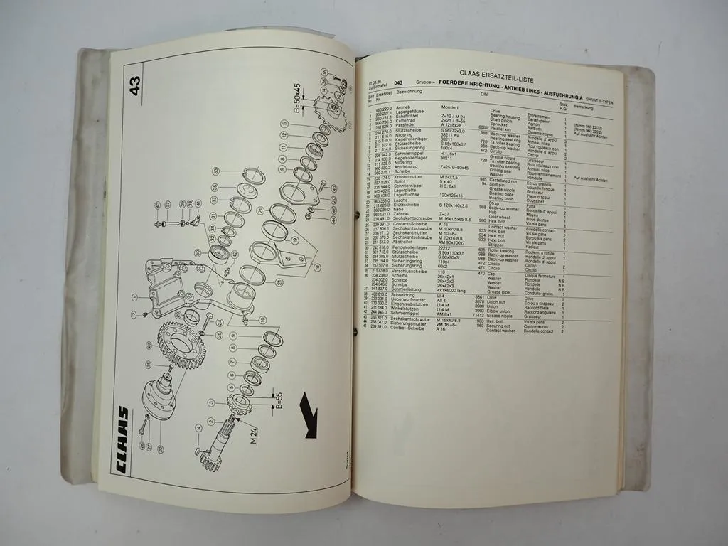 Claas Sprint 330S 440S Ladewagen Ersatzteilliste Spare Parts List 1986