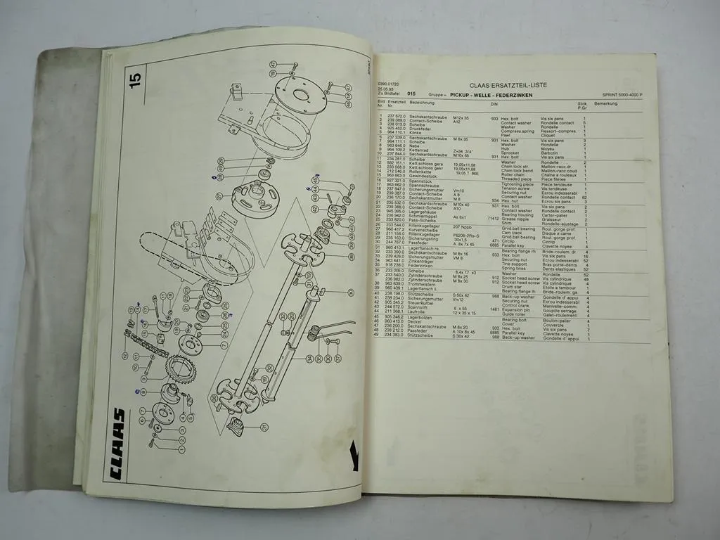 Claas Sprint 4000P 5000P 5000GT Ladewagen Ersatzteilliste Ersatzteilkatalog 1993