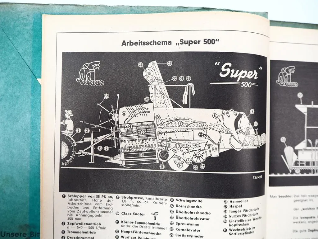 Claas Super Automatic Mähdrescher Betriebsanleitung Ersatzteilliste 1961