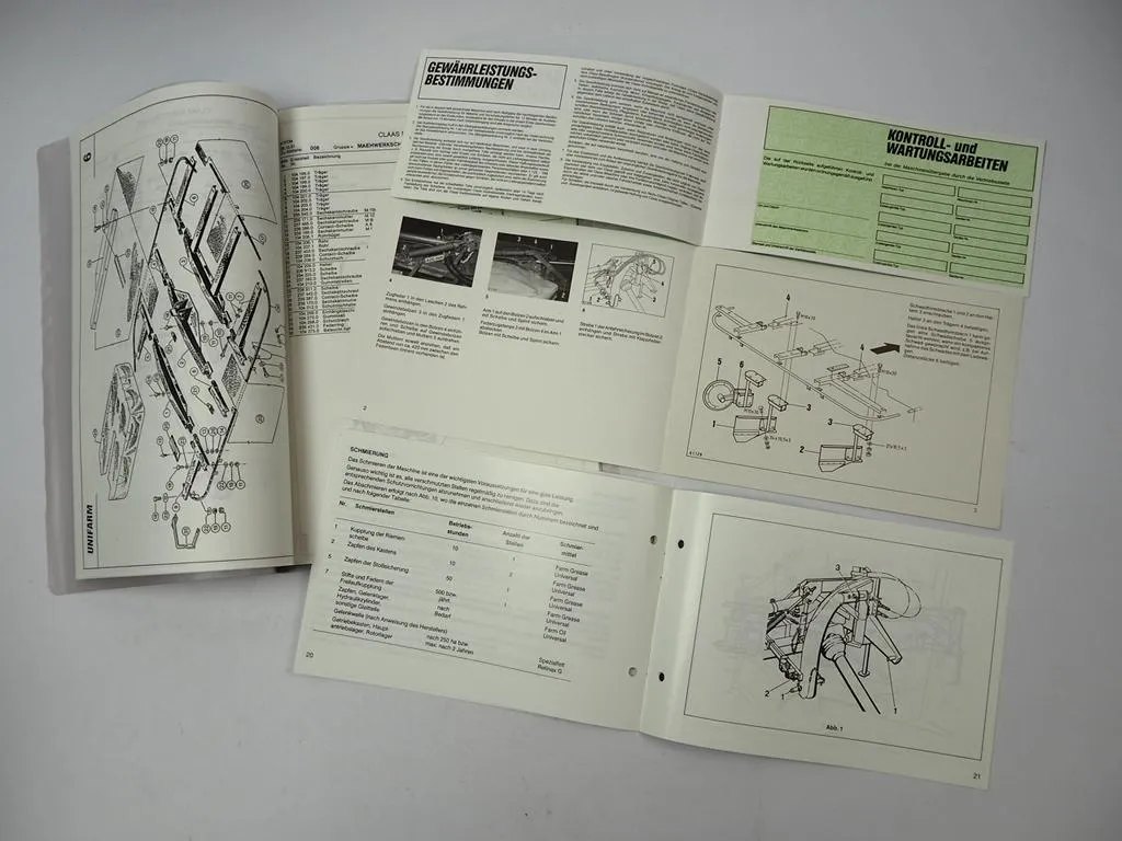Claas Unifarm CM 210 Mähwerk Betriebsanleitung Ersatzteilliste Scheckheft 1991