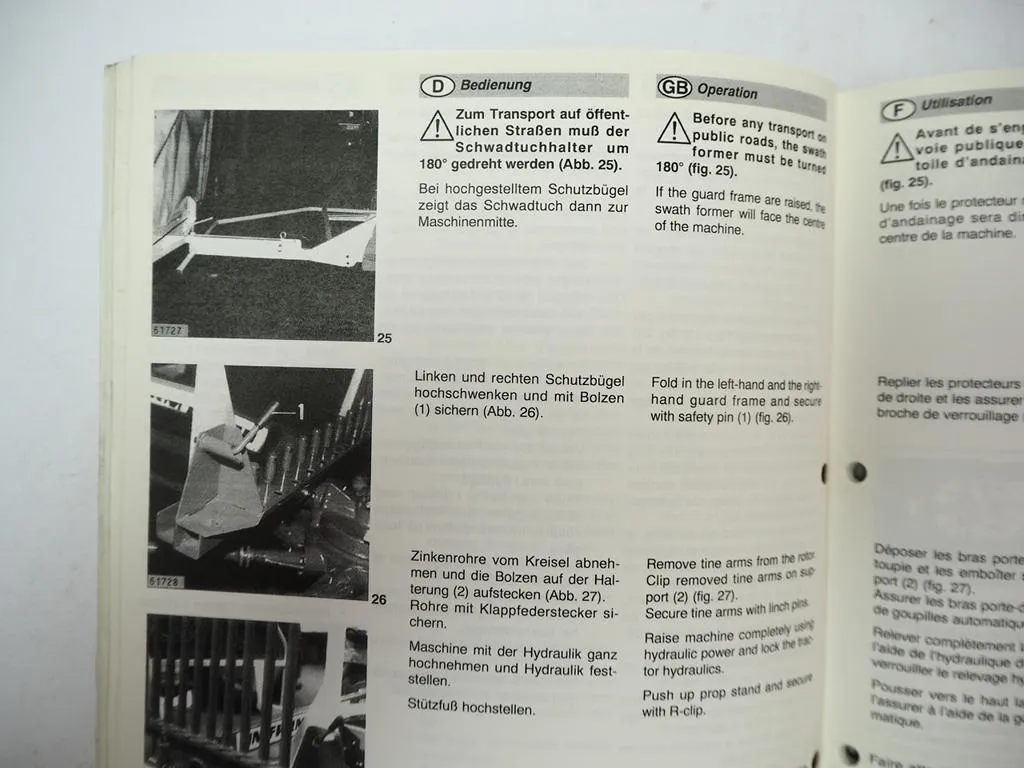 Claas Unifarm CR 330 300 Kreiselschwader Betriebsanleitung Ersatzteilliste 1998