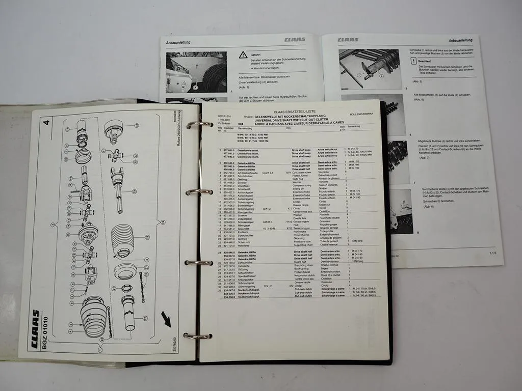 Claas Uniwrap Presse Ersatzteilliste Parts List Liste de Pieces de Rechange 2001