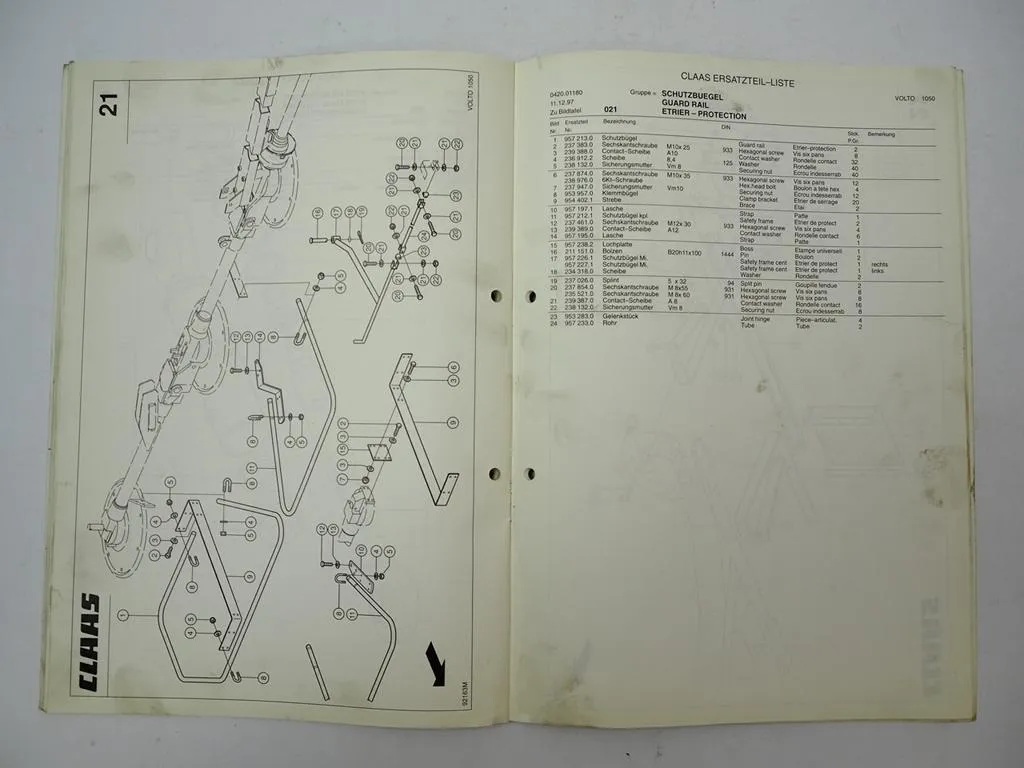 Claas Volto 1050 Kreiselheuer Ersatzteilliste Spare Parts List 1998