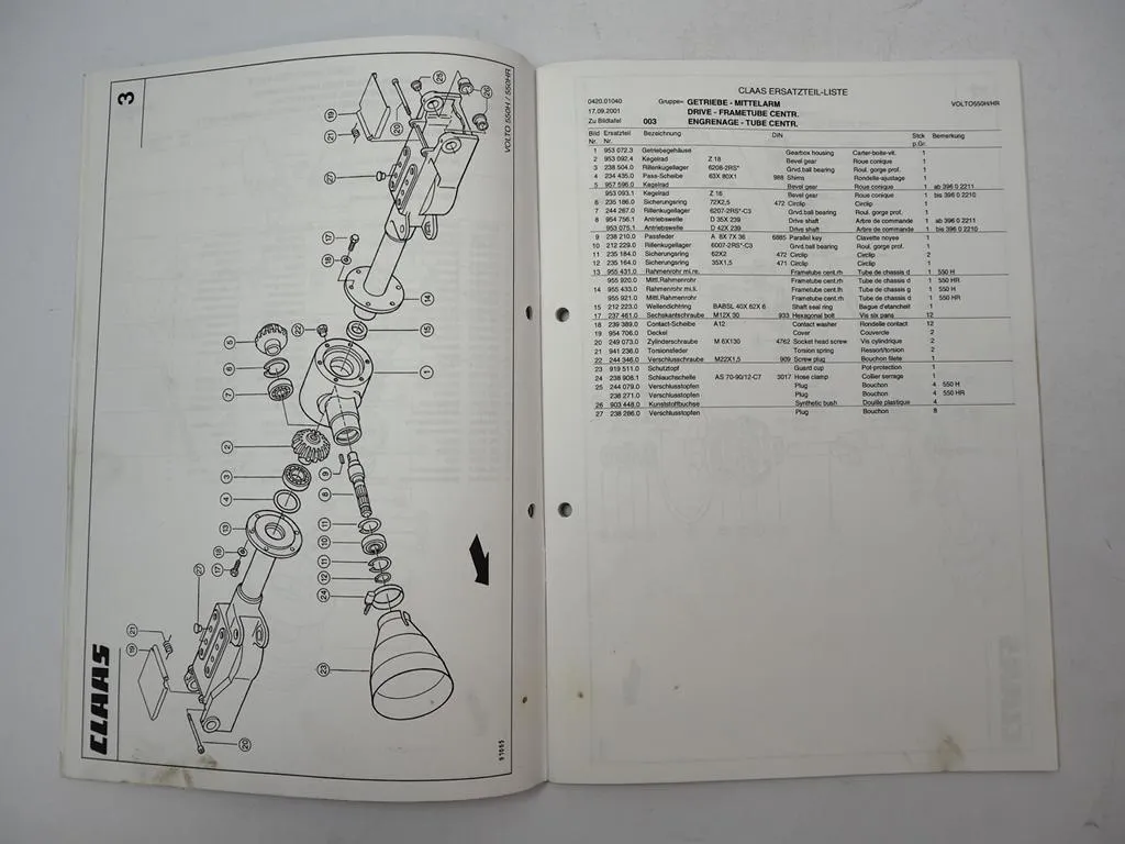 Claas Volto 550 H HR Kreiselheuer Ersatzteilliste Spare Parts List 2001