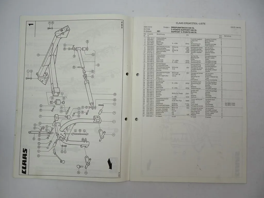 Claas Volto 640 SL H HR Kreiselheuer Ersatzteilliste Spare Parts List 1999