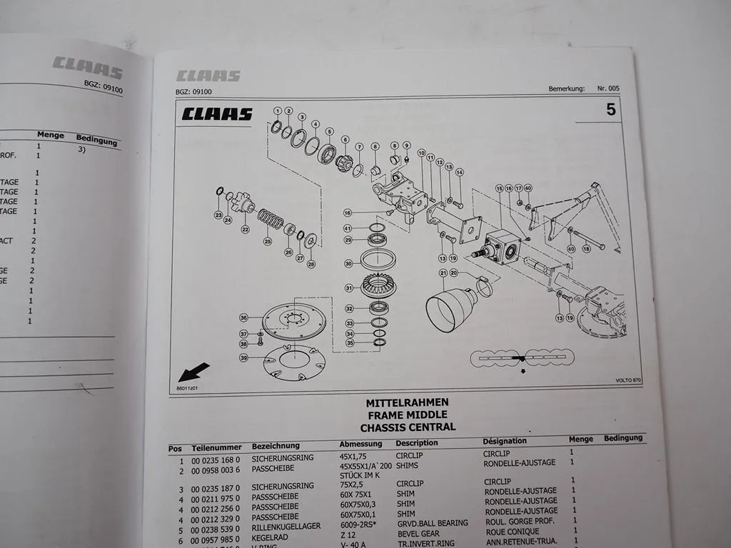 Claas Volto 870 Heuwender Ersatzteilliste Spare Parts List 2011