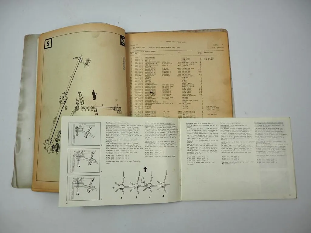 Claas W WA 540 Heuwender Betriebsanleitung Ersatzteilliste 1980/84