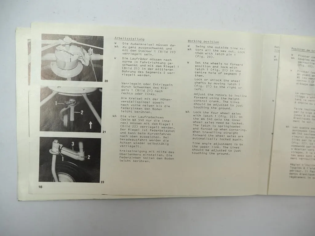 Claas W WA 540 Heuwender Betriebsanleitung Ersatzteilliste 1980/84