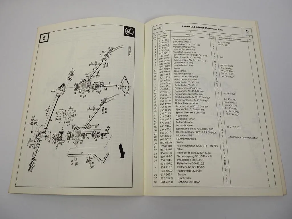 Claas W400 Kreiselheuer Ersatzteilliste Spare Parts List 1972