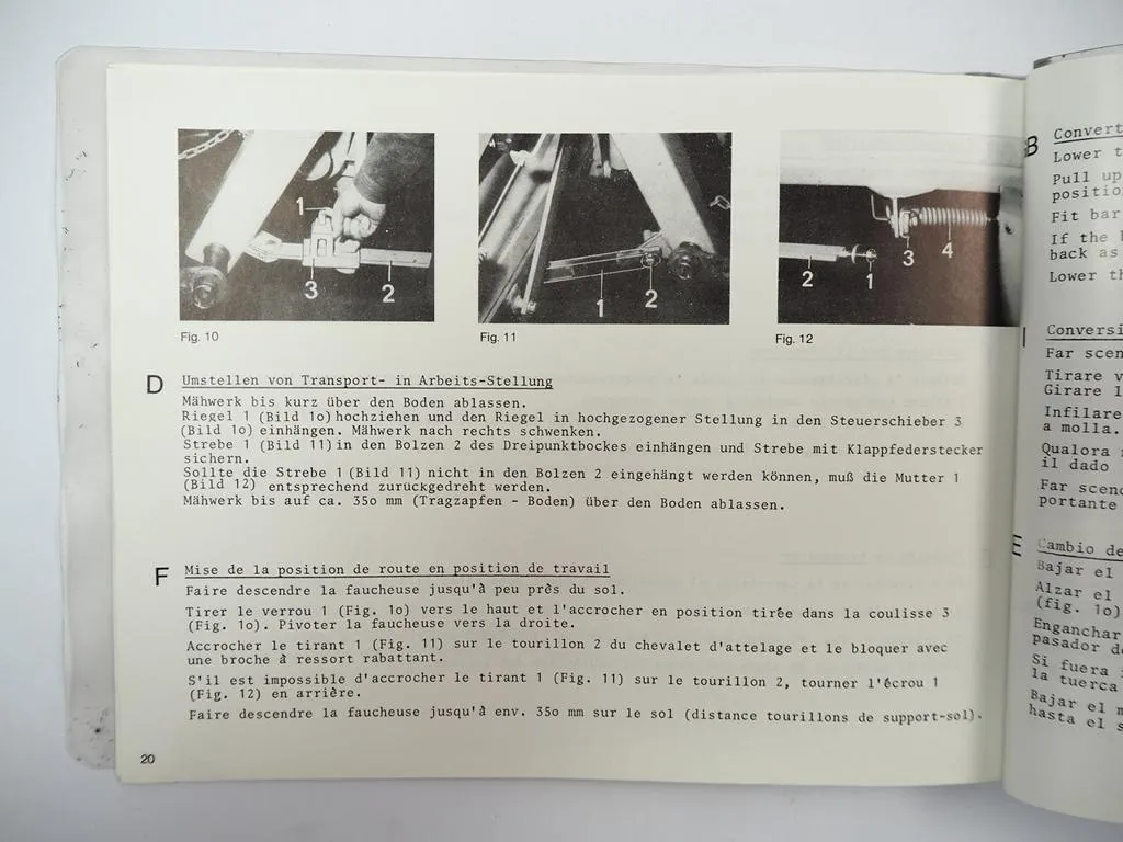 Claas WM 20 Mähwerk Betriebsanleitung Wartung Ersatzteilliste 1978