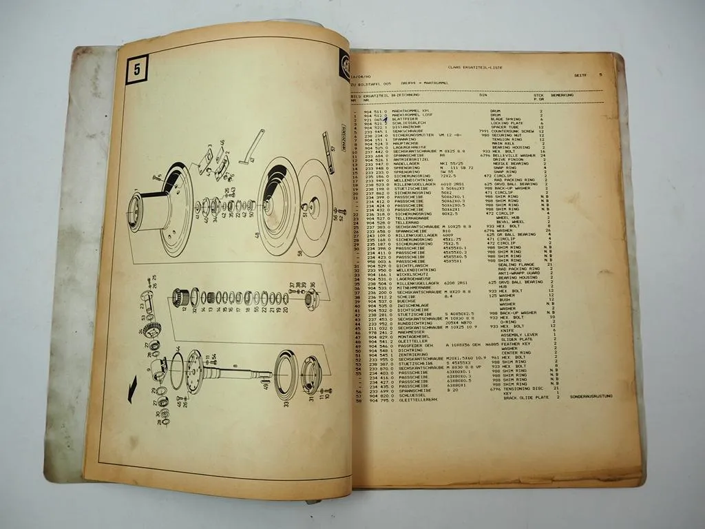 Claas WM20C Mähwerk Ersatzteilliste Spare Parts List 1980