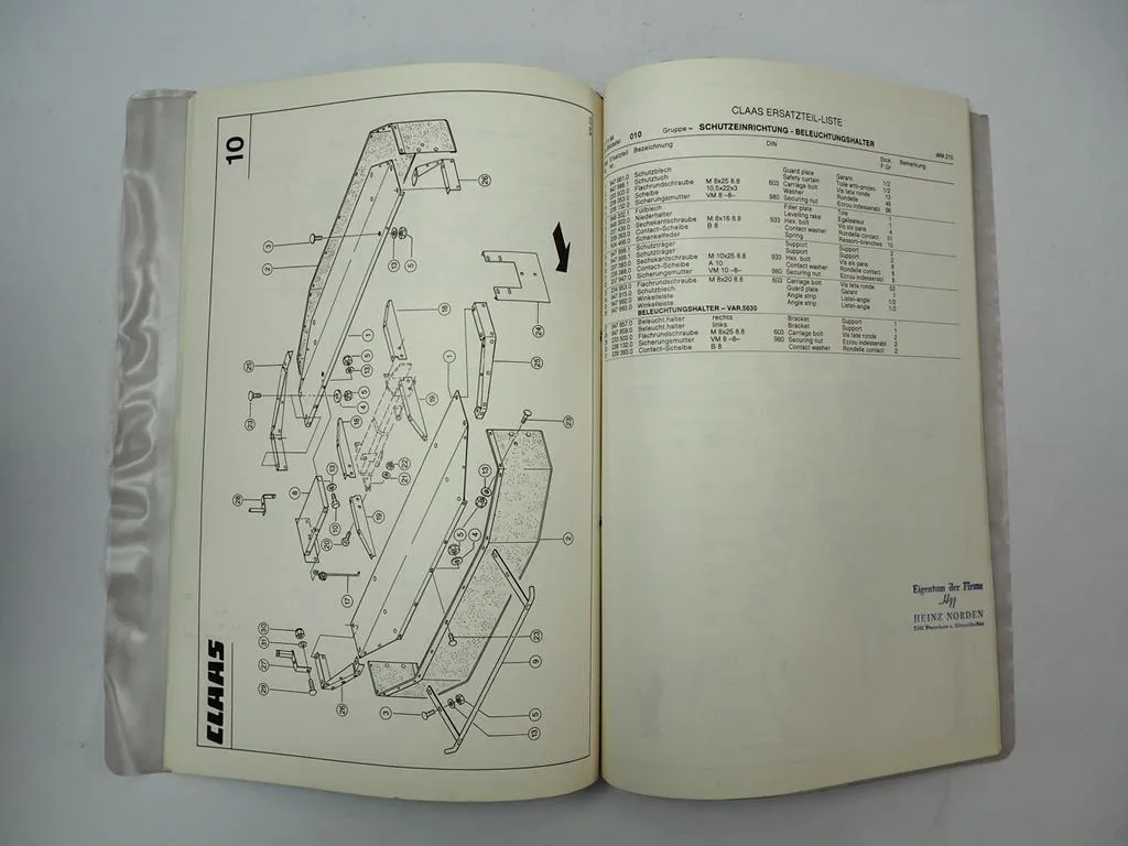 Claas WM210 Mähwerk Ersatzteilliste Spare Parts List 1987