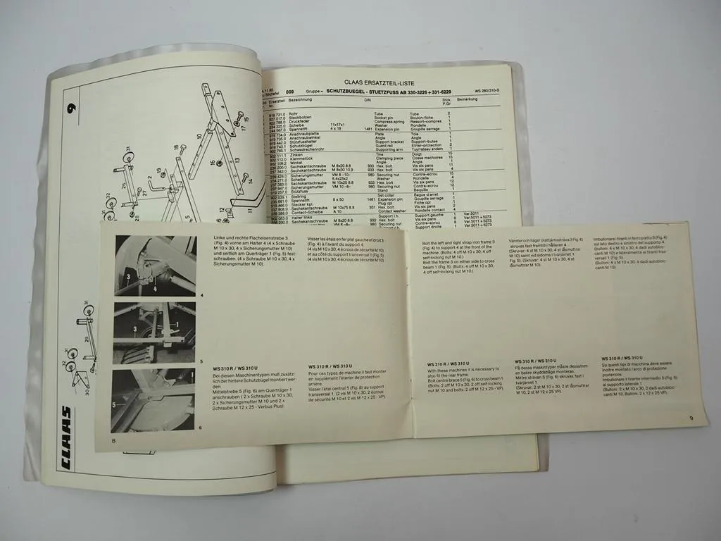 Claas WS 310S 280S Schwader Betriebsanleitung Wartung Ersatzteilliste 1983/85