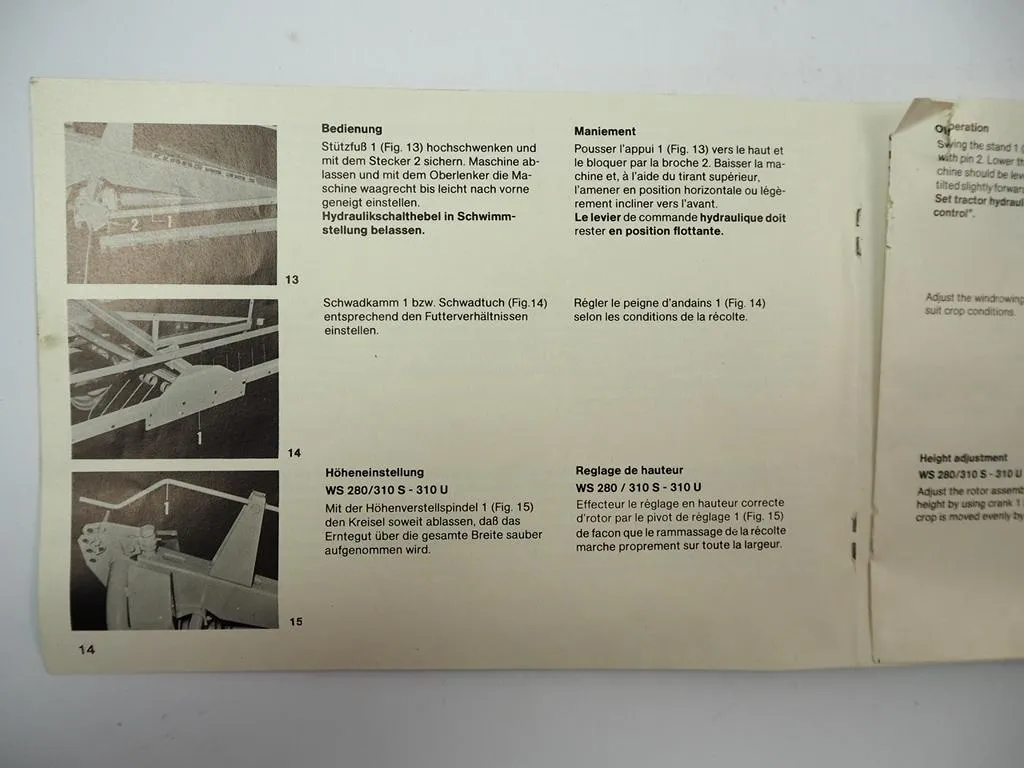 Claas WS 310S 280S Schwader Betriebsanleitung Wartung Ersatzteilliste 1983/85