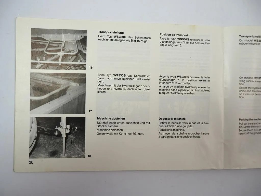 Claas WS 330 380 S Schwader Betriebsanleitung Bedienungsanleitung Wartung 1988