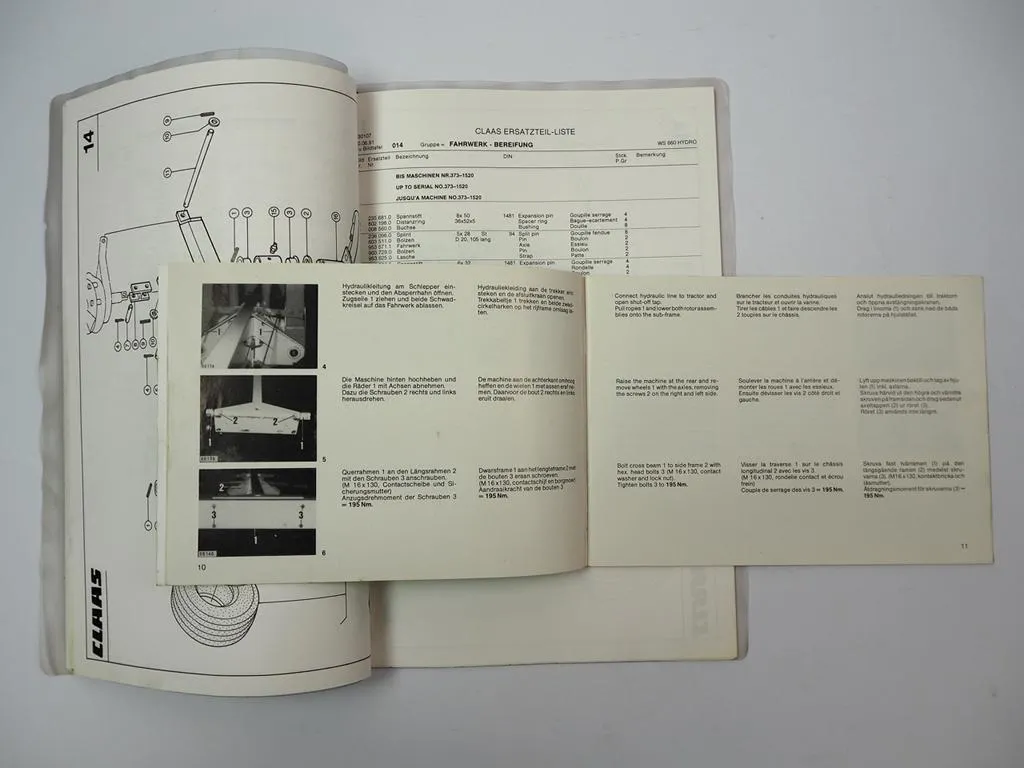 Claas WS 660 Hydro Schwader Betriebsanleitung Wartung Ersatzteilliste 1990/91