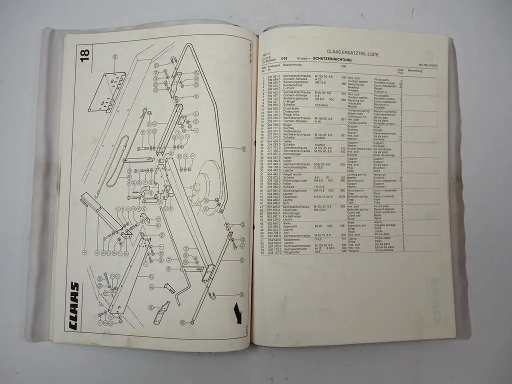 Claas WS760 Hydro Schwader Ersatzteilliste Parts List 1991