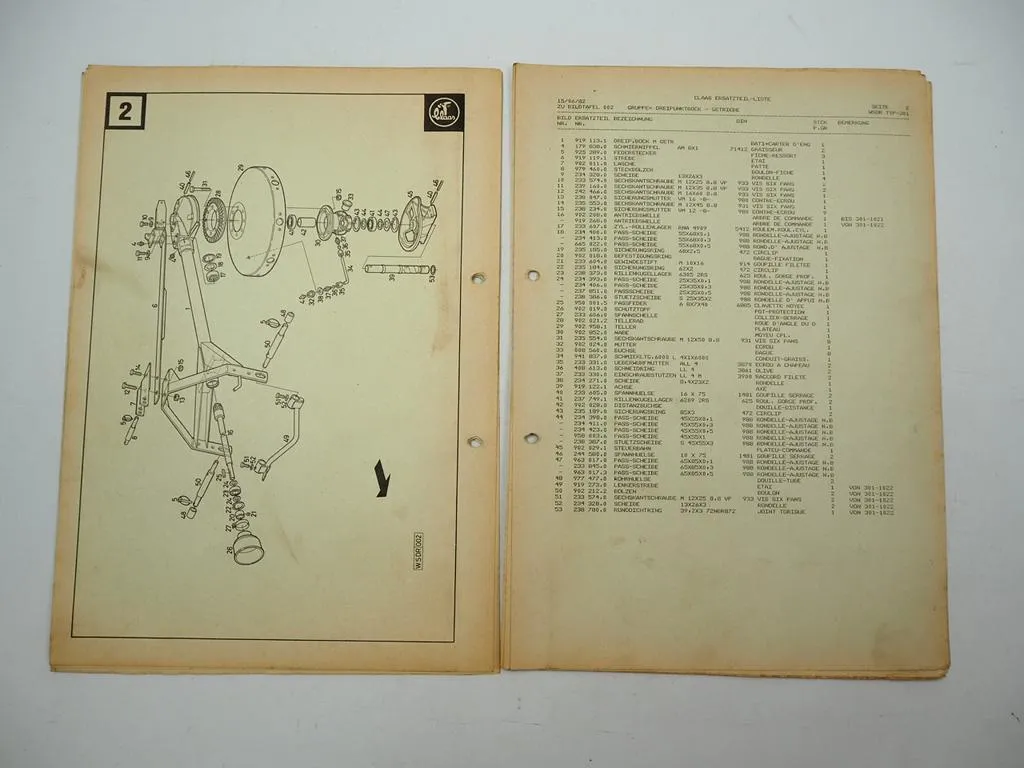 Claas WSDR310 Schwader Ersatzteilliste Liste de Pieces de Rechange 1982