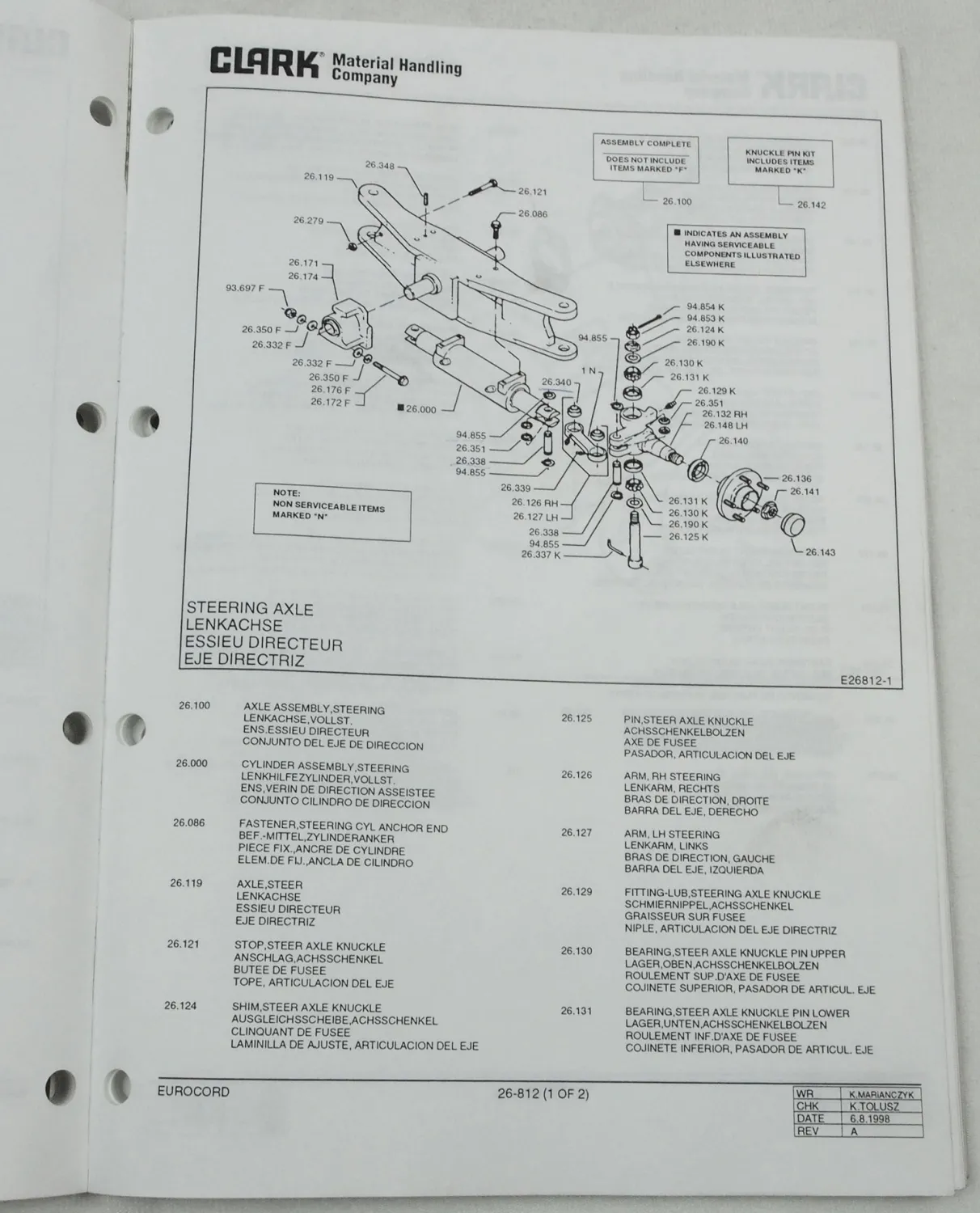 Clark CDP CGP 16 20 S Stapler Parts list Manuel de pieces Ersatzteilliste 1998