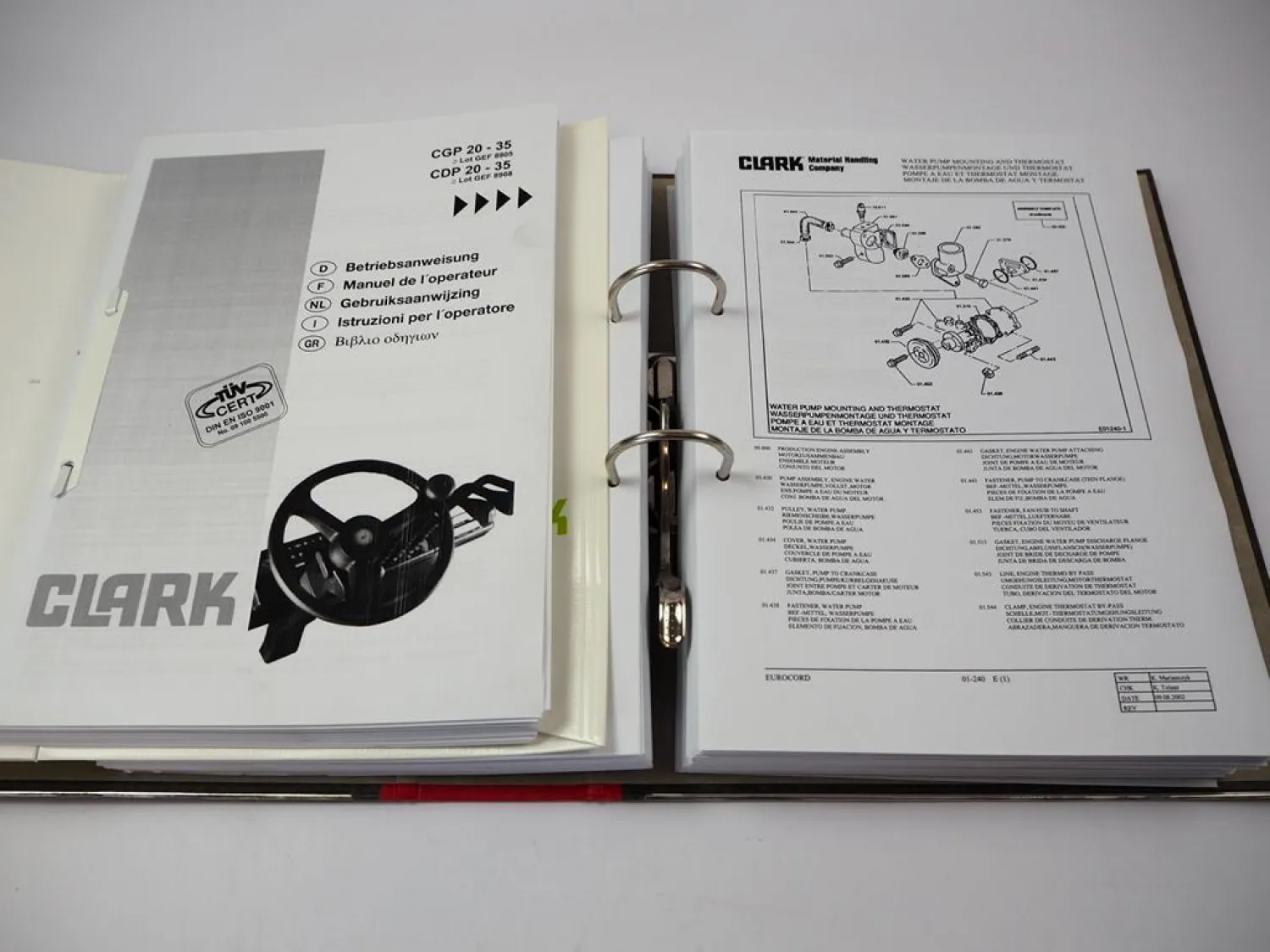 Clark CGP CDP 25 30 35 D-LPG 8908 8905 Stapler Betriebsanweisung Ersatzteilliste