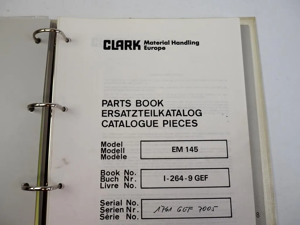 Clark EM 145 Gabelstapler Ersatzteilliste Parts Manual 1991