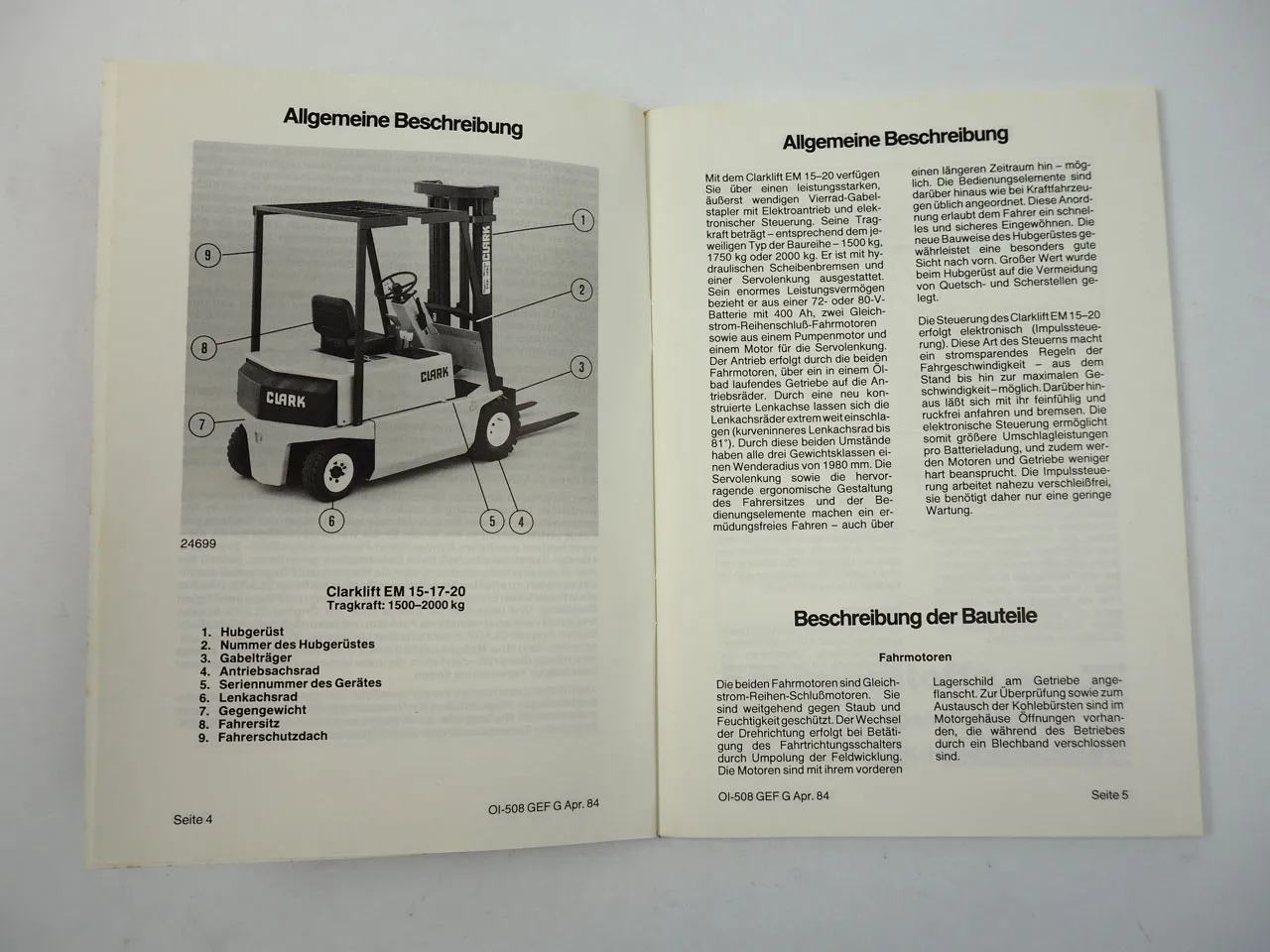 Clark EM 15 17 20 Clarklift Gabelstapler Betriebsanleitung 1984