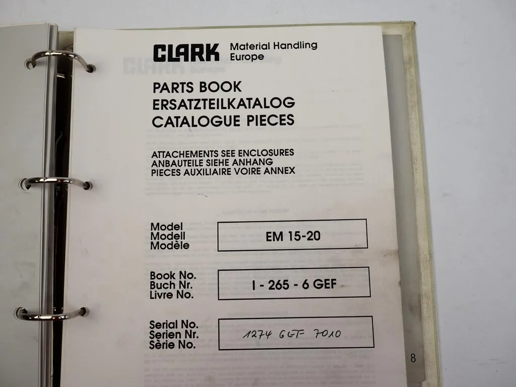 Clark EM 15 17 20 Gabelstapler Ersatzteilliste Parts Manual 1990