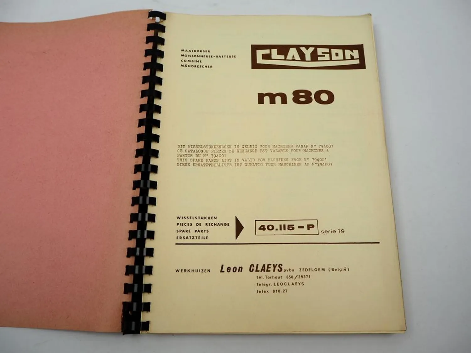 Clayson Claeys M80 Serie 79 Combine Mähdrescher Ersatzteilliste Parts List