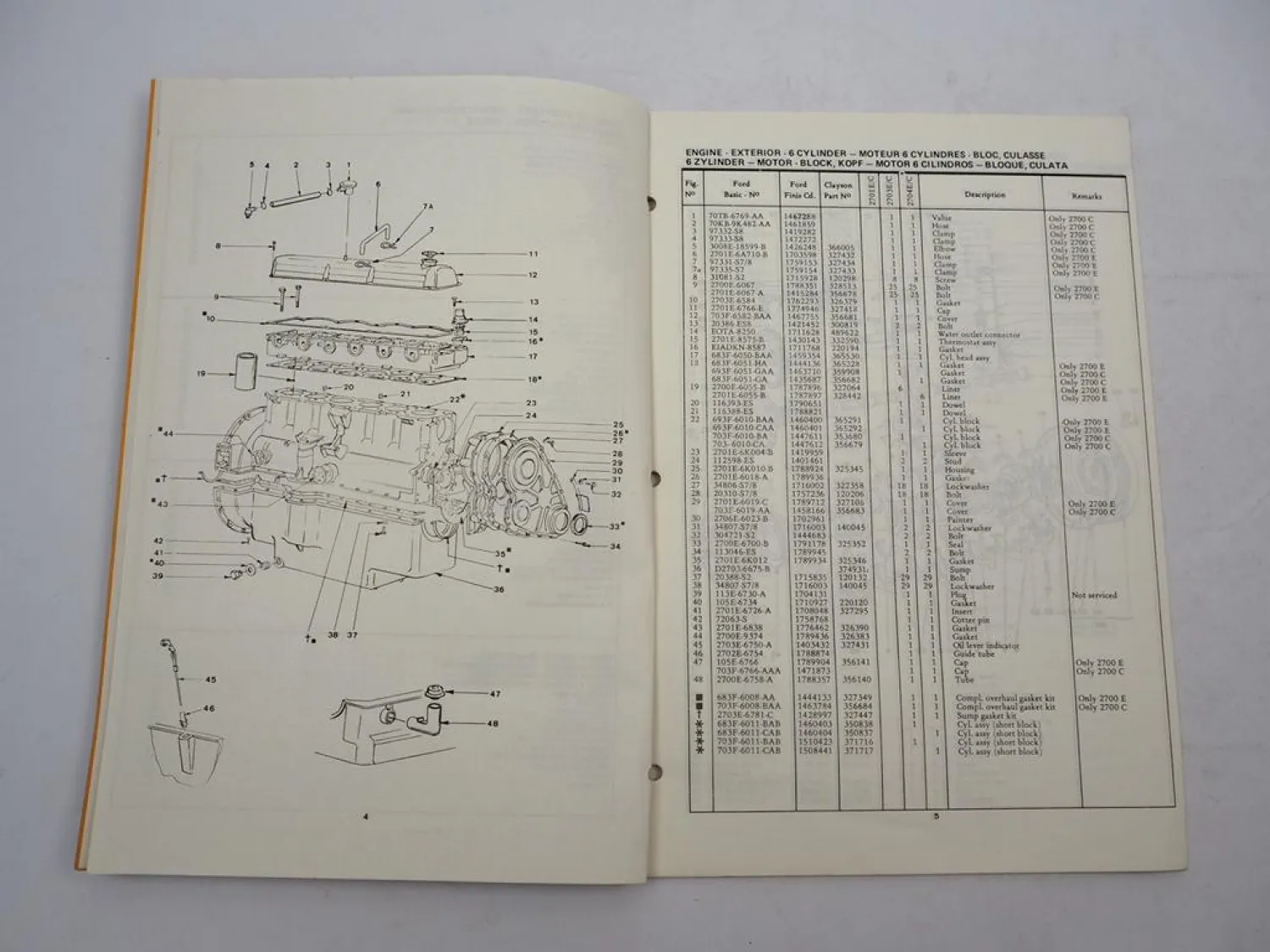 Clayson Ford 2700 2701 2703 2704 E C Dieselmotor Ersatzteilliste Parts List 1972