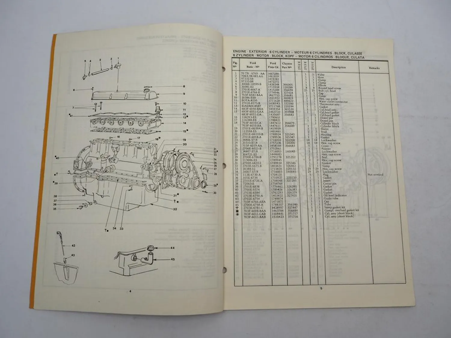 Clayson Ford 2700 2712E 2713E 2715E Dieselmotor Ersatzteilliste Parts List 1971