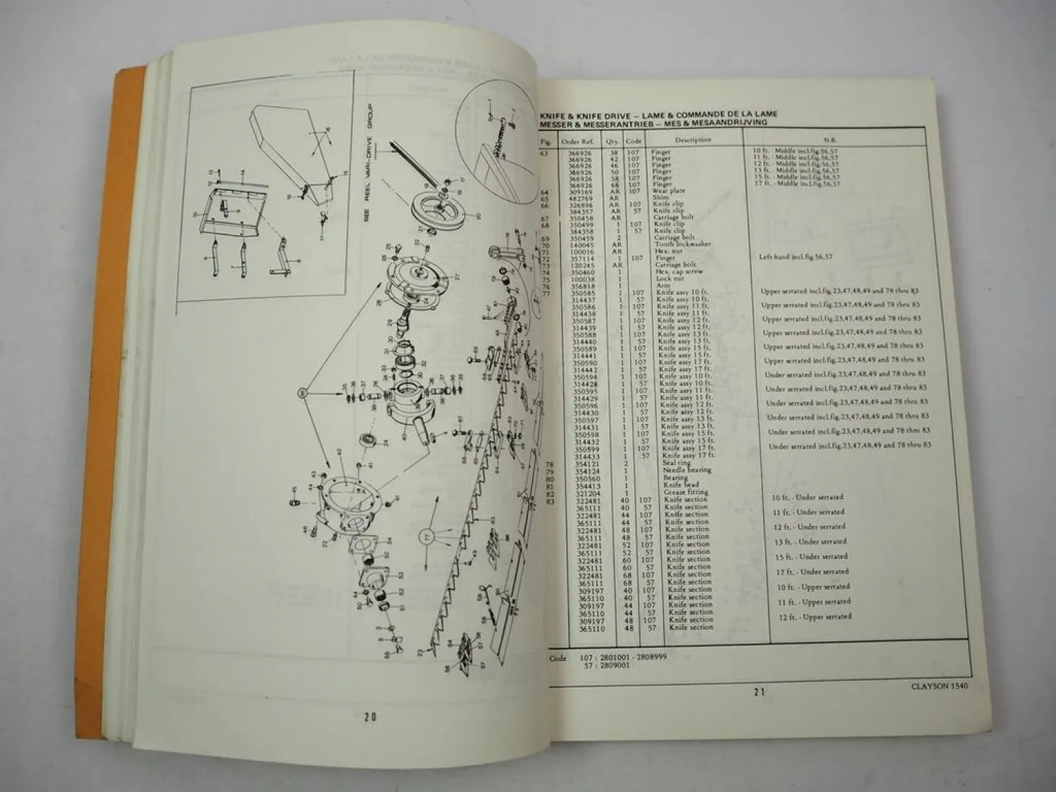 Clayson Sperry New Holland 1540 Mähdrescher Betriebsanleitung Ersatzteilliste