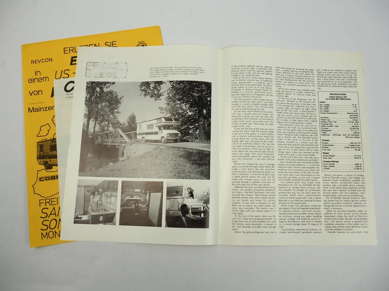 Cobra Century 220 Wohnmobil Dodge Ford Chevrolet Prospekt 1970er Jahre
