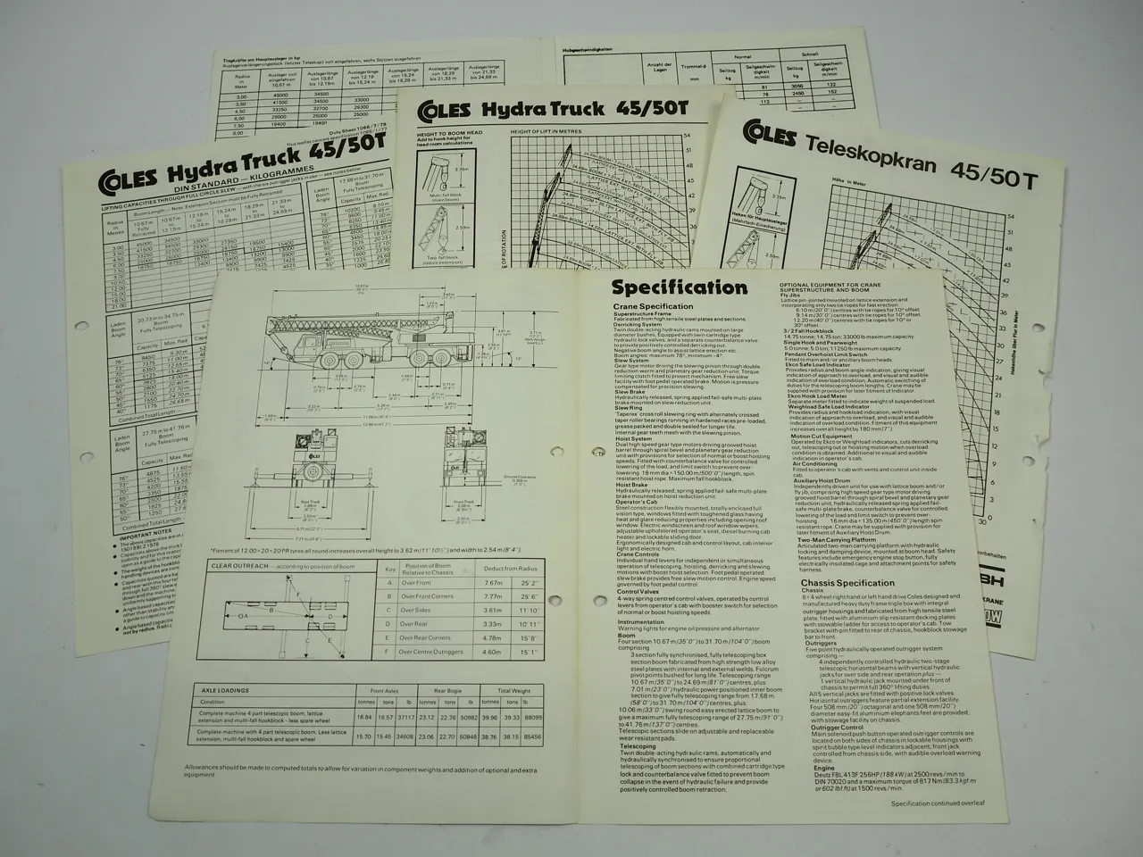 Coles Hydra Truck 45 50 T Telescopic Truck Crane 5x Prospekt Brochure 1975/80