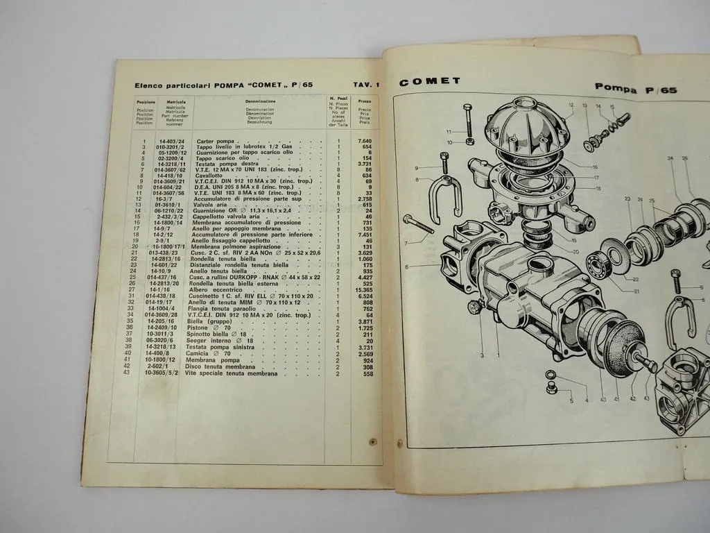 Comet P65 P65A.P. Pompa Pumpe Bedienungsanleitung Ersatzteilliste