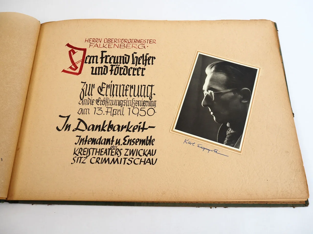 Crimmitschau Eröffnung Theater 1950 Geschenk an Bürgermeister Falkenberg