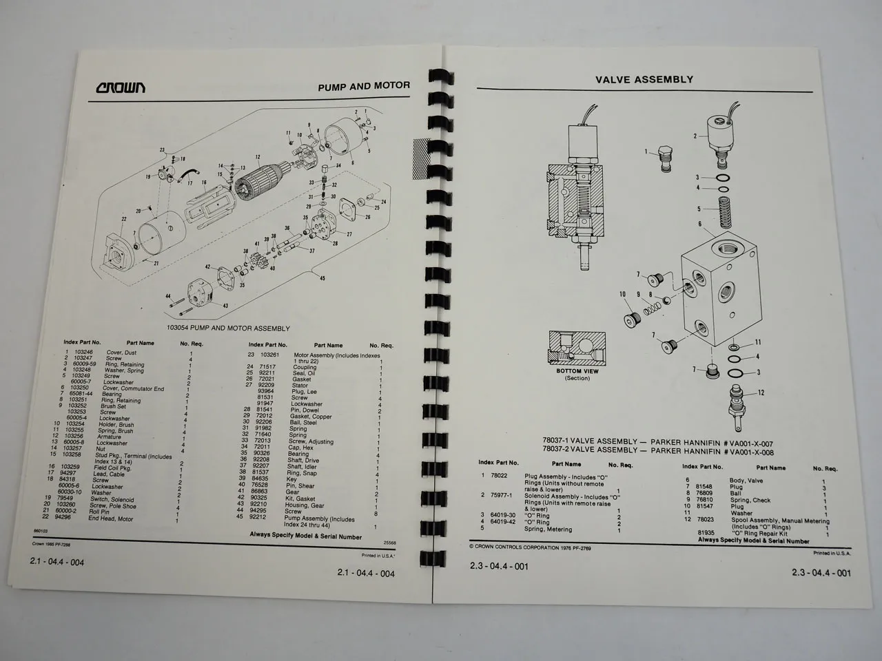 Crown M EM Serie Hubwagen Werkstatthandbuch Ersatzteilliste Wartung 1977