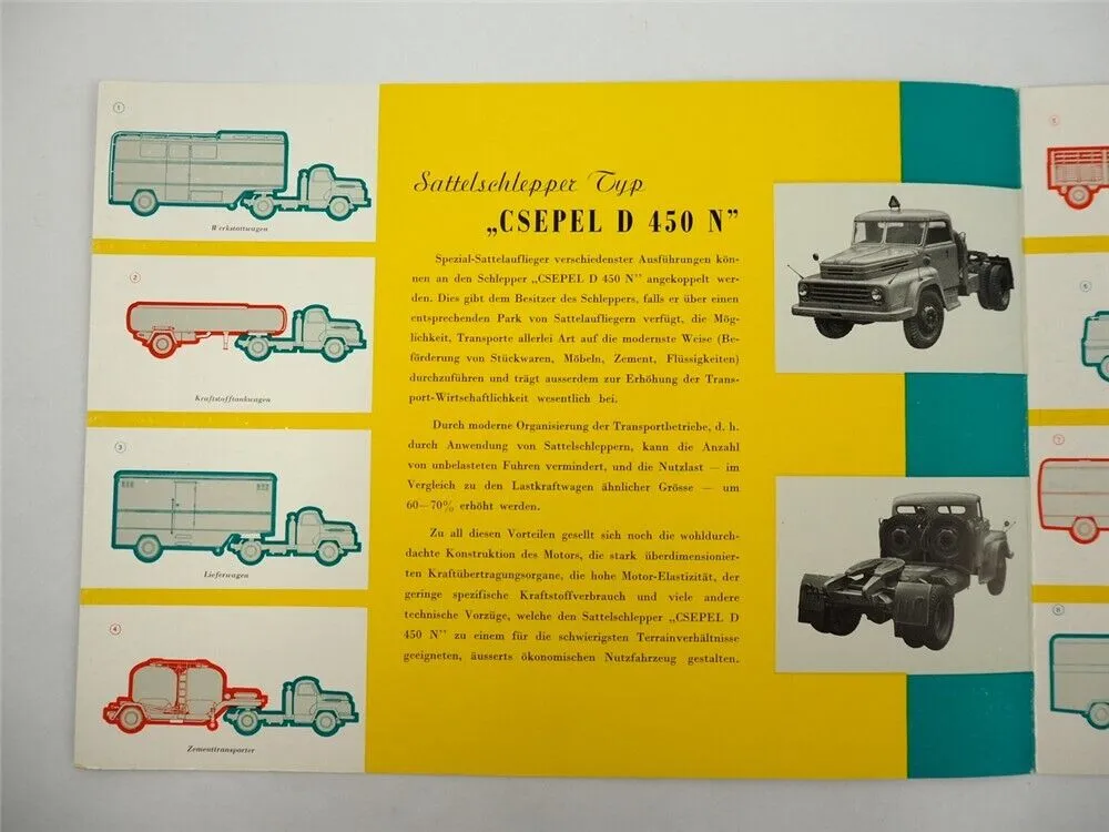 Csepel D450N Sattelschlepper Prospekt 1960er Jahre Ungarn Mogürt