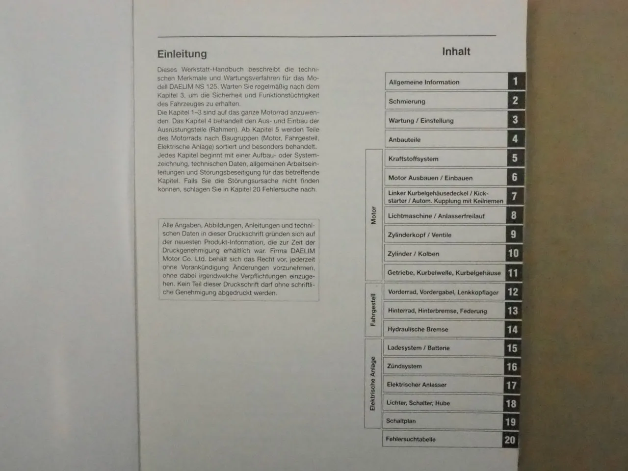 Daelim NS 125 Otello Werkstatthandbuch Reparaturanleitung