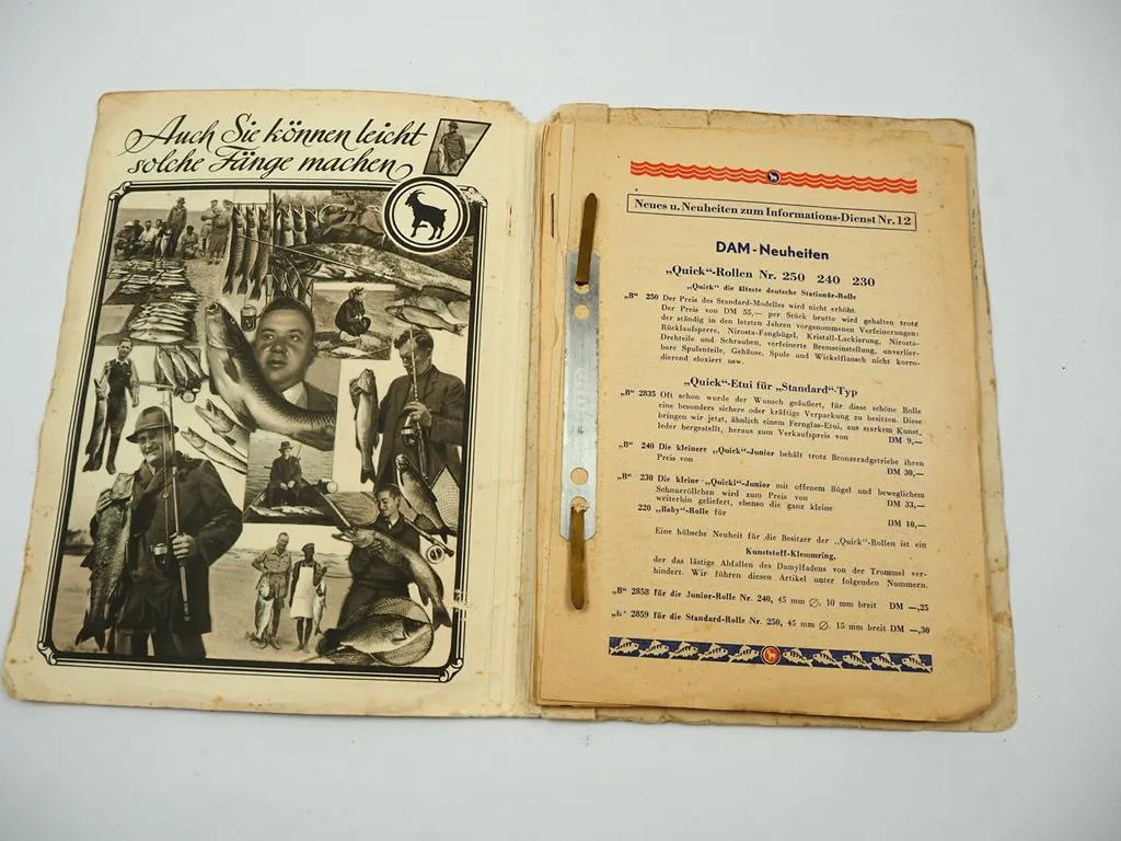 DAM Damyl Angelkatalog 1952 Angelrollen Ruten Blinker