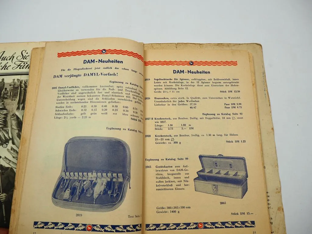 DAM Damyl Angelkatalog 1952 Angelrollen Ruten Blinker