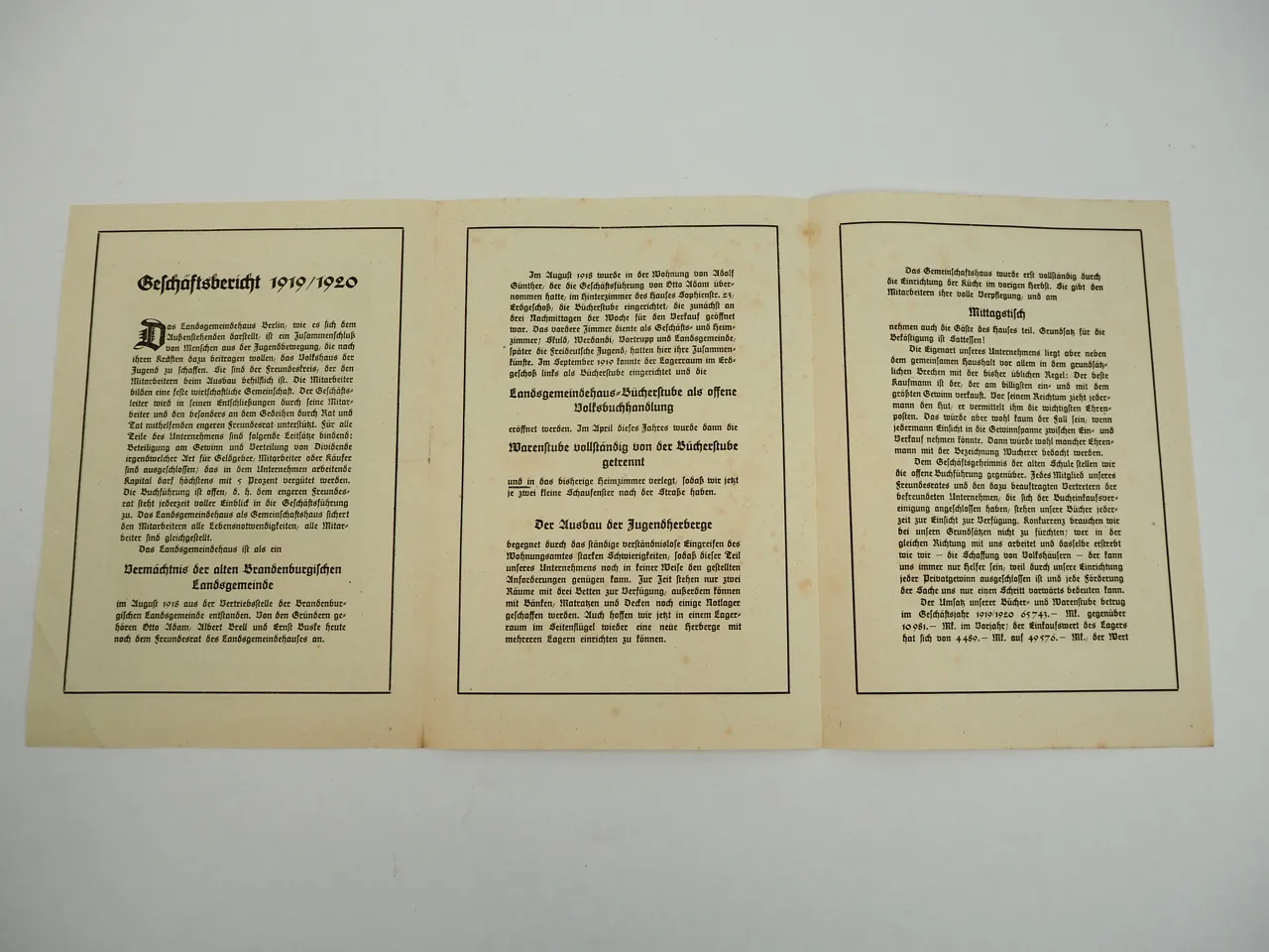 Das Landsgemeindehaus Berlin Sophienstrasse 23 Geschäftsbericht 1919/20