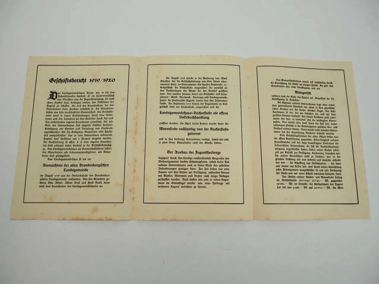 Das Landsgemeindehaus Berlin Sophienstrasse 23 Geschäftsbericht 1919/20