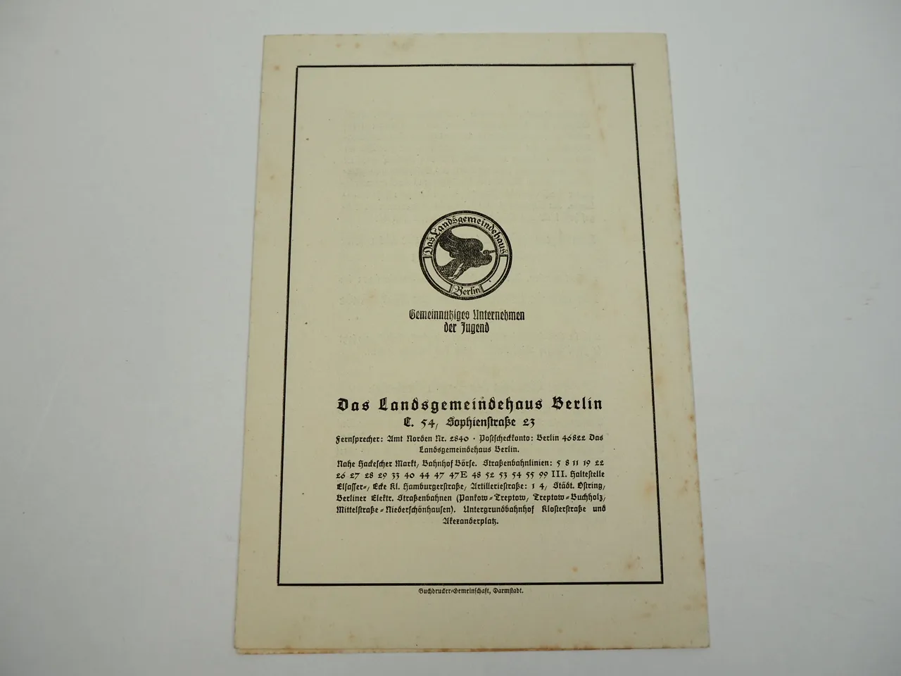 Das Landsgemeindehaus Berlin Sophienstrasse 23 Geschäftsbericht 1919/20