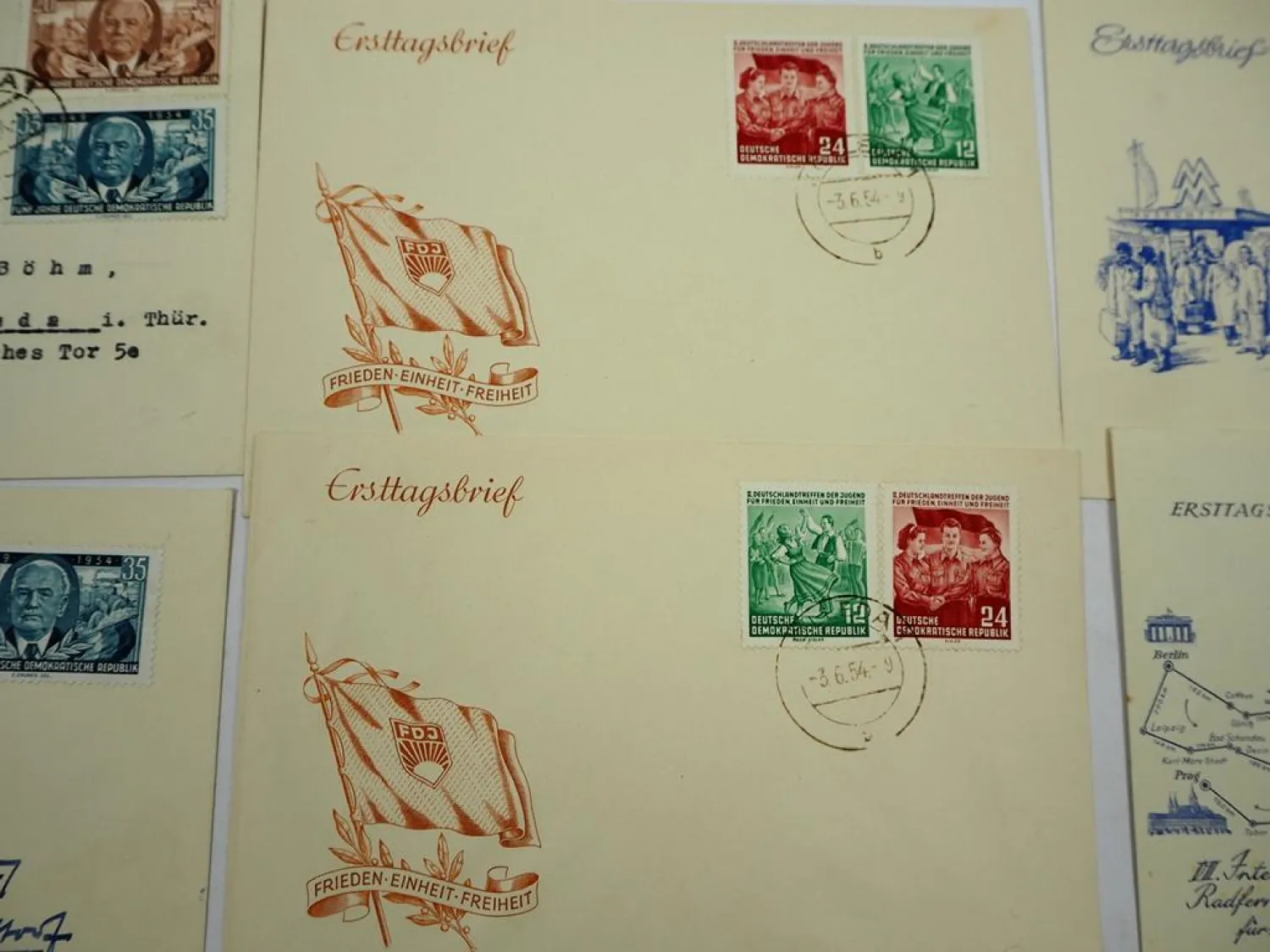 DDR 12x Briefe Ersttagsbriefe Einschreiben mit Briefmarken 1954