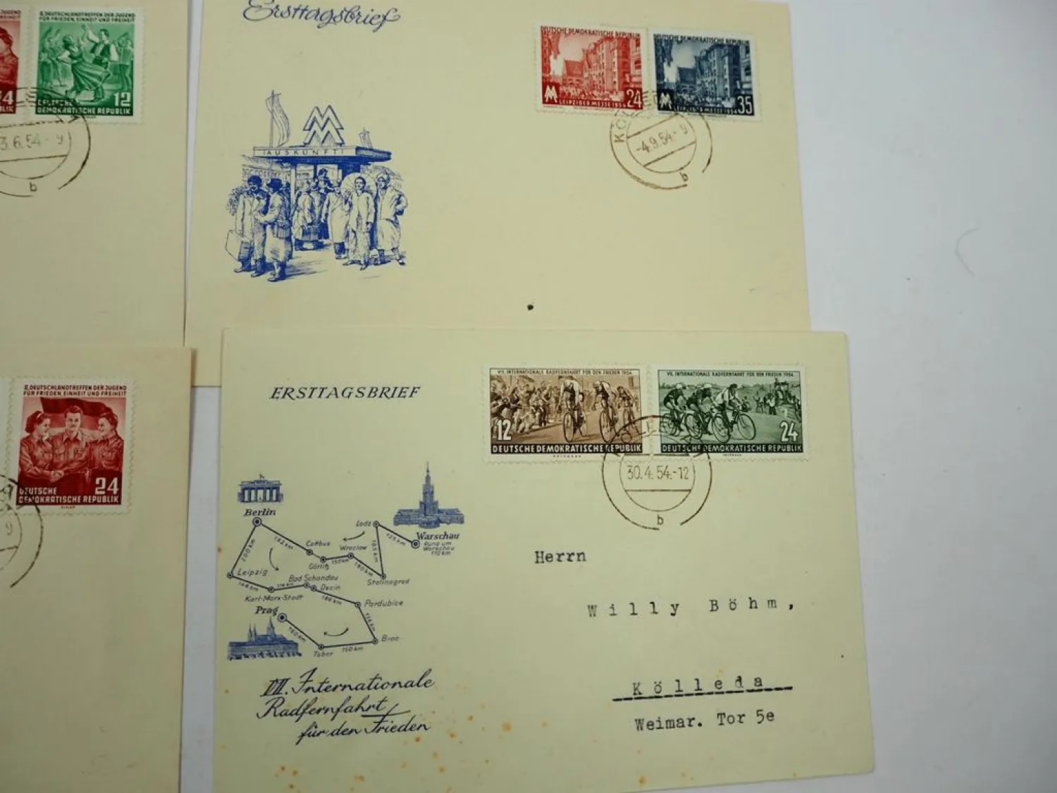 DDR 12x Briefe Ersttagsbriefe Einschreiben mit Briefmarken 1954