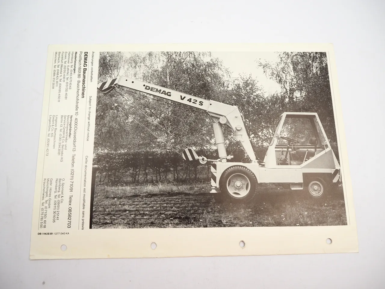 Demag Mannesmann V42S Industriehofkran Prospekt Technische Daten 1977