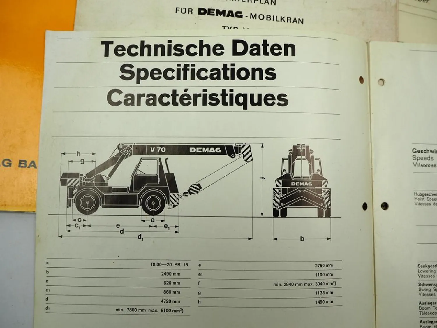 Demag V70 Mobilkran Betriebsanleitung Ersatzteilliste Schaltplan ca. 1969/70