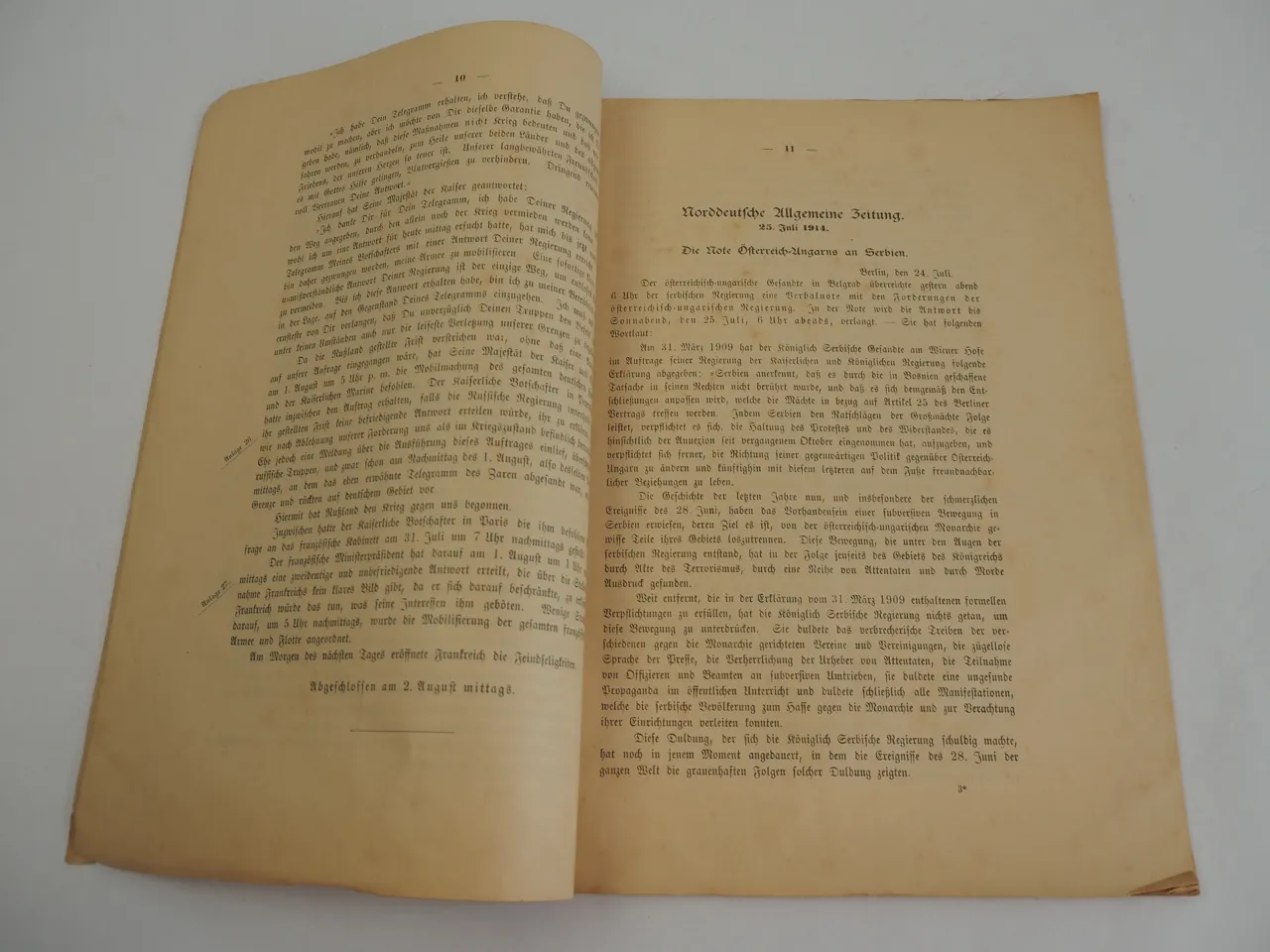 Denkschrift u Aktenstücke zum Kriegsausbruch Berlin Reichstag 1914 Wk1