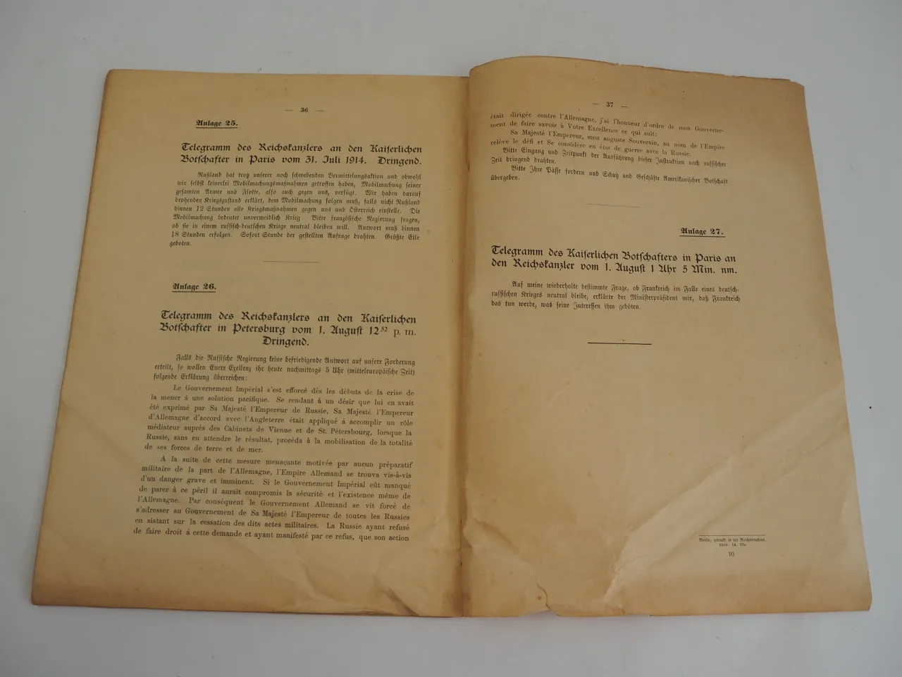 Denkschrift u Aktenstücke zum Kriegsausbruch Berlin Reichstag 1914 Wk1